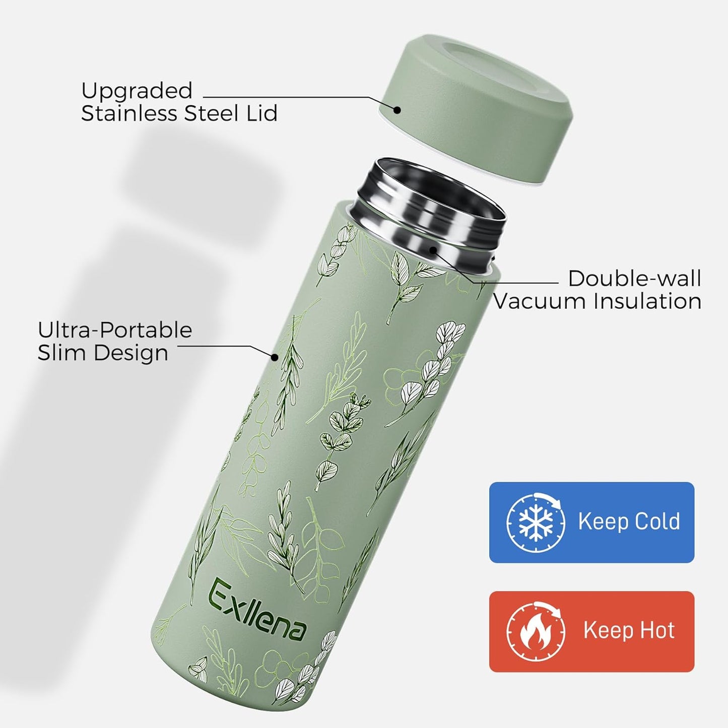 【Upgraded】Exllena Small Insulated Water Bottle 12 oz/350ml– Mini Insulated Water Bottle for Hot & Cold Drinks, Perfect Small Water Bottle for Travel, Purse...(Greyish Blue)