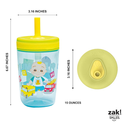 Zak Designs 15oz Bluey Kelso Tumbler Set, Leak-Proof Screw-On Lid with Straw Made of Durable Plastic and Silicone, Perfect Bundle for Kids, 2 Count (Pack of 1) - Colors A
