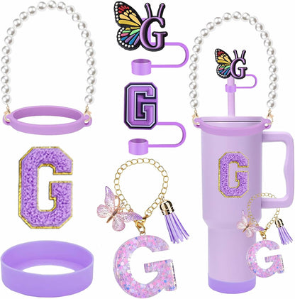 7pcs Cup Accessories for Stanley 30/40oz Tumbler, Handle Strap, Straw Cover, Silicone Boot, Letter Charm Stickers