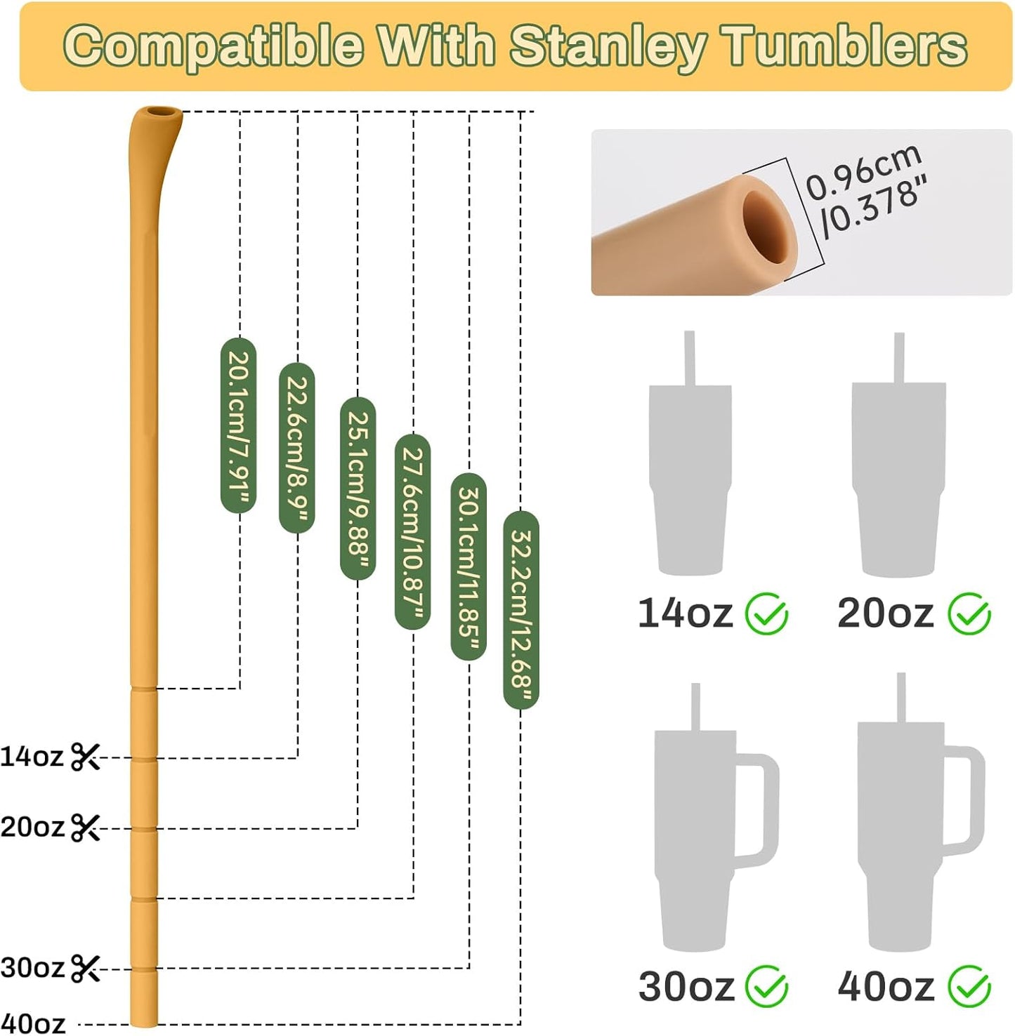 NiHome 6PCS Silicone Anti-Wrinkle Straws Fit for 40oz 30oz Stanley Tumblers w/Brushes, Customizable Length Wrinkle Free Straws for Various Size Cups, No Wrinkle Reusable Straws for Lip (Macaron)