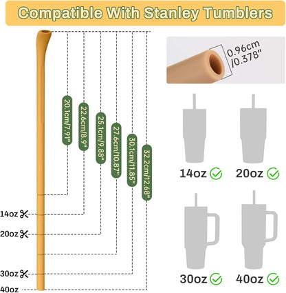 NiHome 6PCS Silicone Anti-Wrinkle Straws Fit for 40oz 30oz Stanley Tumblers w/Brushes, Customizable Length Wrinkle Free Straws for Various Size Cups, No Wrinkle Reusable Straws for Lip (Macaron)