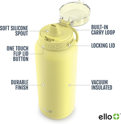 Ello Cooper 22oz Stainless Steel Water Bottle with Straw and Carry Handle, Double Walled and Vacuum Insulated Metal, Leak Proof Locking Lid with Soft Silicone Spout, Reusable, BPA Free, Lilac