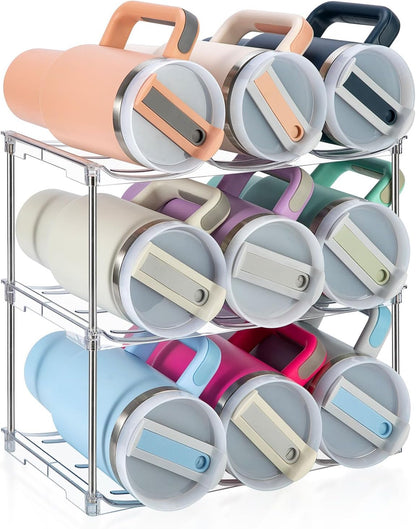 Sbosbo Water Bottle Organizer for Stanley 40 oz Tumbler, Stackable Water Bottle Holder for Kitchen Fridge Cabinet Organization and Storage, Plastic Wine Rack/Drink Bottle Holder (4 Pack - Hold 12)