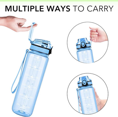 32oz Water Bottle with Time Marker, Motivational Drinking Bottle with Strap, BPA-Free Leak-Proof, Encouraging Water Bottle Time to Drink Water for Gym School Office Travel