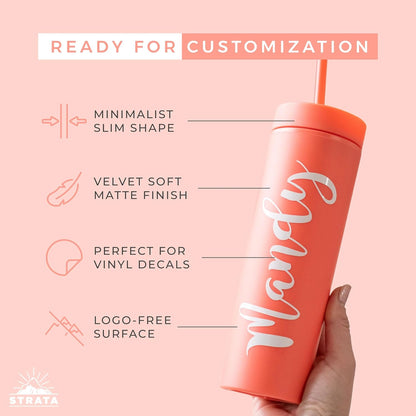 STRATA CUPS Perwinkle Skinny Tumblers with Lids and Straws (4 pack), 16oz Matte Pastel Colored Acrylic Tumblers with Lids and Straws, Double Wall Skinny Tumbler Bulk, Reusable Cup with Straw Cleaner