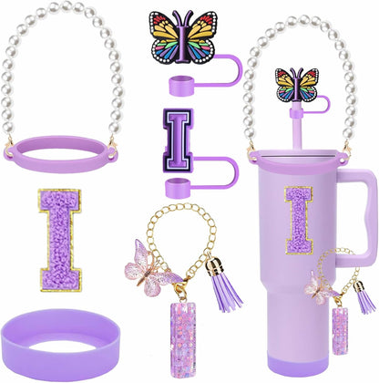 7pcs Cup Accessories for Stanley 30/40oz Tumbler, Handle Strap, Straw Cover, Silicone Boot, Letter Charm Stickers