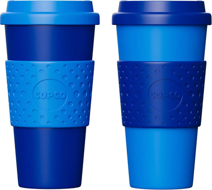Copco Acadia 16oz Travel Mug with Lid, Set of 2 Double Wall Insulated Tumbler, Non-Slip Sleeve and BPA-Free - Microwave & Dishwasher Safe, Reusable Plastic To Go Travel Coffee Mug (Navy/Blue)
