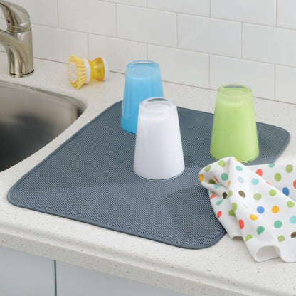 iDesign iDry Fabric Mini Kitchen Countertop Absorbent Dish Drying Mat , 18" x 9" - Black