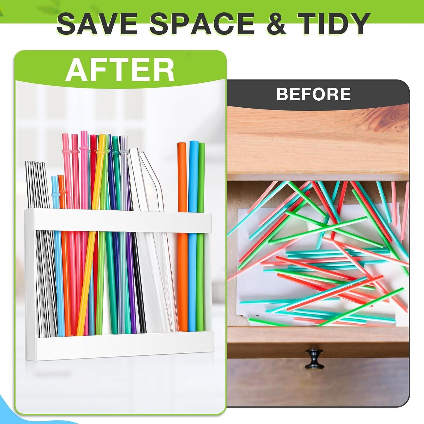 Qinyoung Acrylic Straw Holder for Cabinet Door with Double Sided Adhesive Tape Reusable Straw Organizer Tumbler Storage Kitchen Accessories Container for Counter Cupboard(Classic,Large,Transparent)