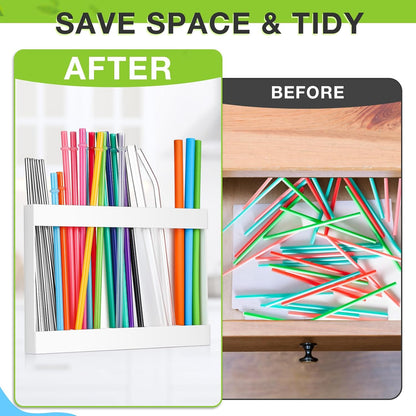 Qinyoung Acrylic Straw Holder for Cabinet Door with Double Sided Adhesive Tape Reusable Straw Organizer Tumbler Storage Kitchen Accessories Container for Counter Cupboard(Classic,Large,Transparent)