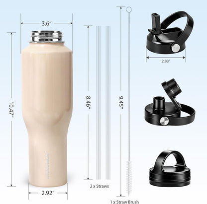 HYDROWION 32oz Stainless Steel Water Bottle(Cold for 48 Hrs, Hot for 24 Hrs),Double Wall Vacuum Insulated Water Bottle with Straw Lid, Spout Lid and Flex Cap, Fit in Any Car Cup Holder,Black