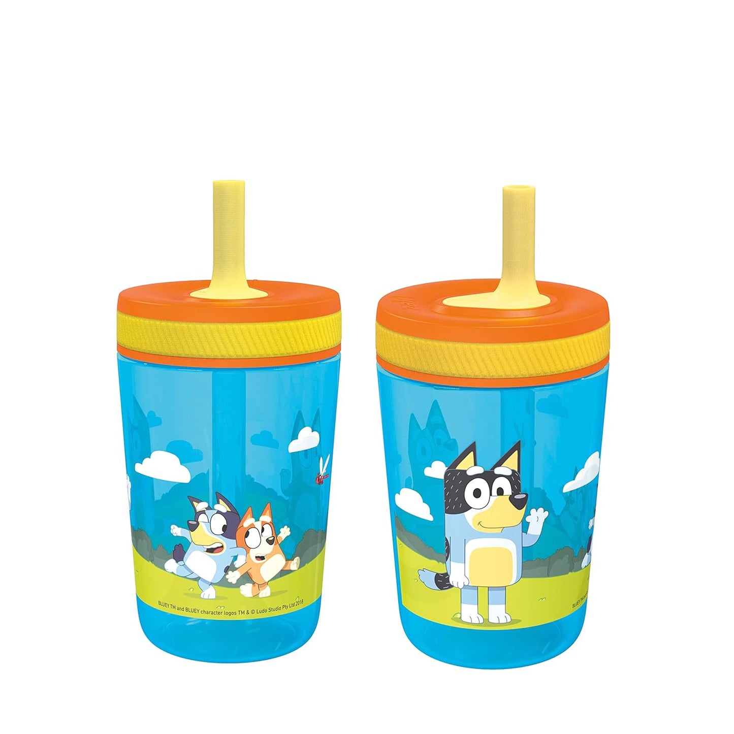 Zak Designs 15oz Bluey Kelso Tumbler Set, Leak-Proof Screw-On Lid with Straw Made of Durable Plastic and Silicone, Perfect Bundle for Kids, 2 Count (Pack of 1) - Colors B