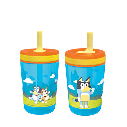 Zak Designs 15oz Bluey Kelso Tumbler Set, Leak-Proof Screw-On Lid with Straw Made of Durable Plastic and Silicone, Perfect Bundle for Kids, 2 Count (Pack of 1) - Colors B