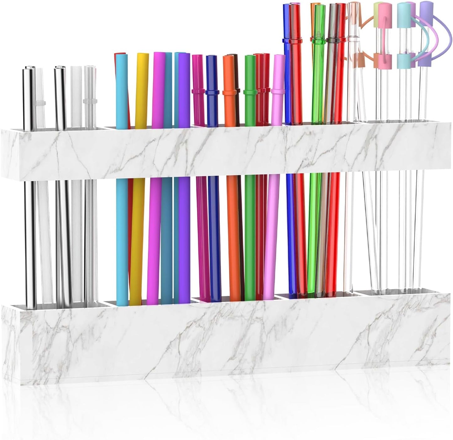 9.5” Large Acrylic Straw Holder for Cabinet Door, Reusable Adjustable Two-Part Straws Organizer with Ultra Sticky Adhesive Strips, 2026 Straw Storage for Kitchen Cupboard (Transparent)