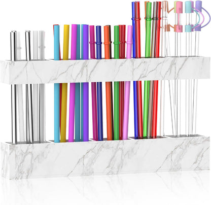 9.5” Large Acrylic Straw Holder for Cabinet Door, Reusable Adjustable Two-Part Straws Organizer with Ultra Sticky Adhesive Strips, 2026 Straw Storage for Kitchen Cupboard (Transparent)