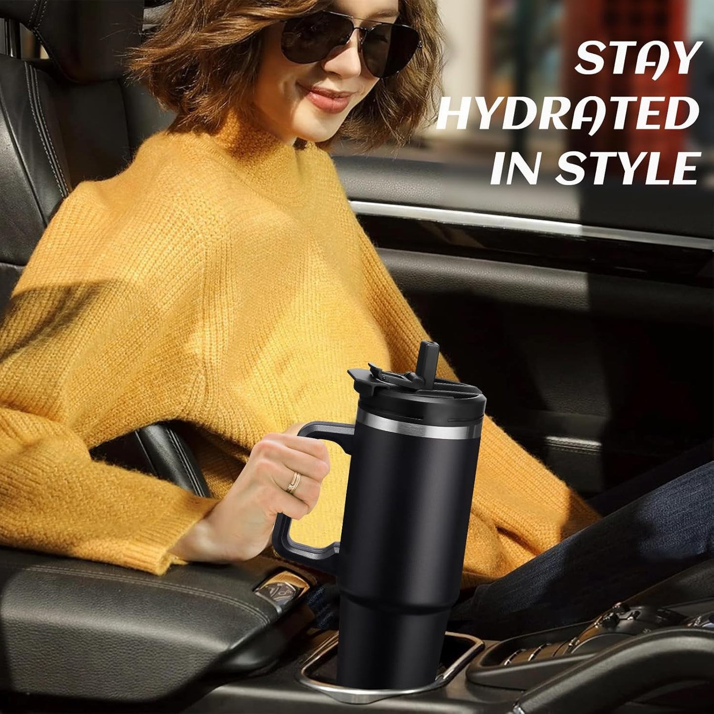 30 oz Tumbler with Handle and Straw - Keep Cold 36H & Hot 12H, Metal Coffee Cup with Lid (Straw & Flip Lid), 30oz Insulated Stainless Steel Thermal Mug, Leak-proof Travel Water Bottle