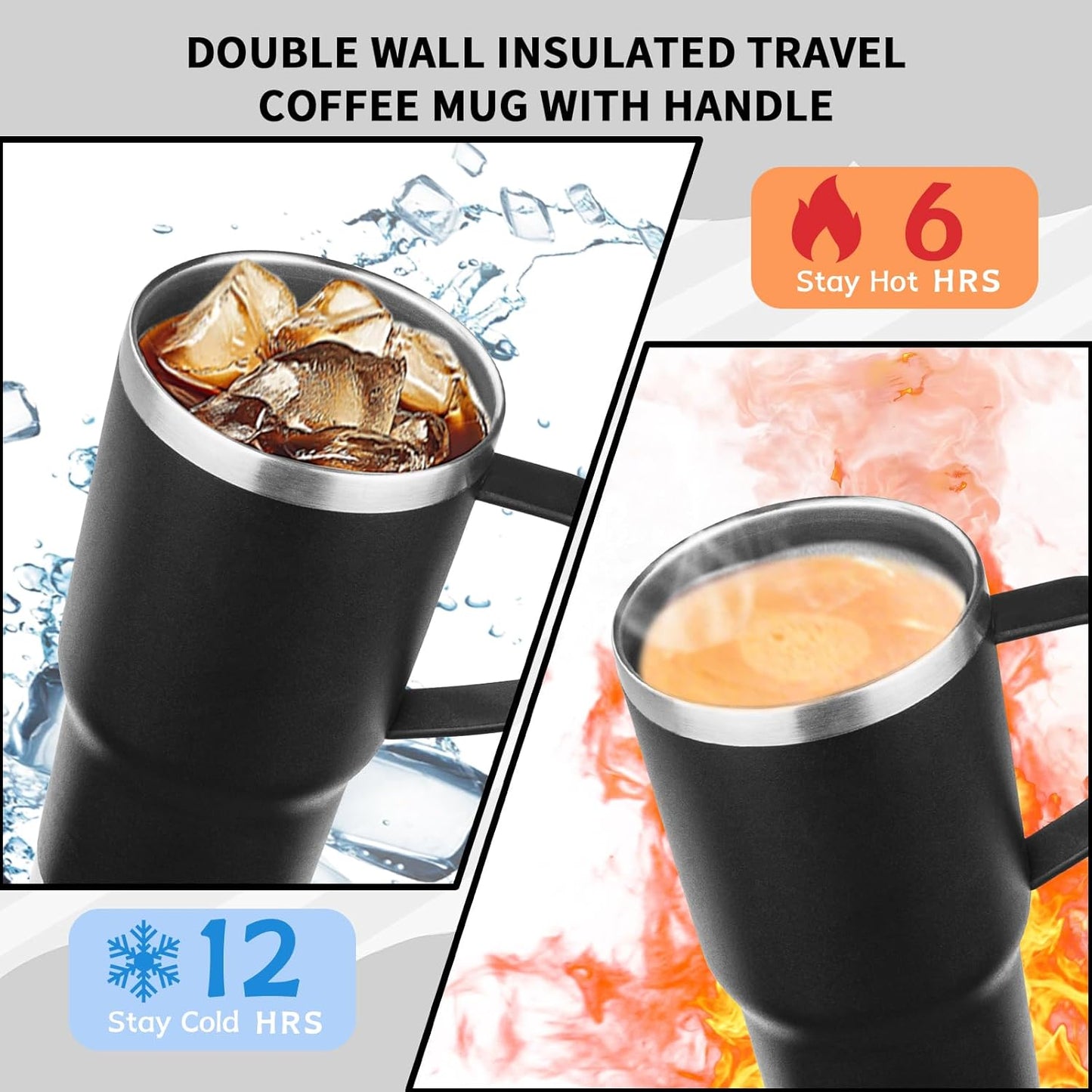 20oz Insulated Tumbler with Handle Stainless Steel Travel Coffee Mug with Lid and Straw Double Wall Vacuum Leak-proof Reusable Thermal Water Cup for Hot and Cold Drinks (Purple,1 Pack)