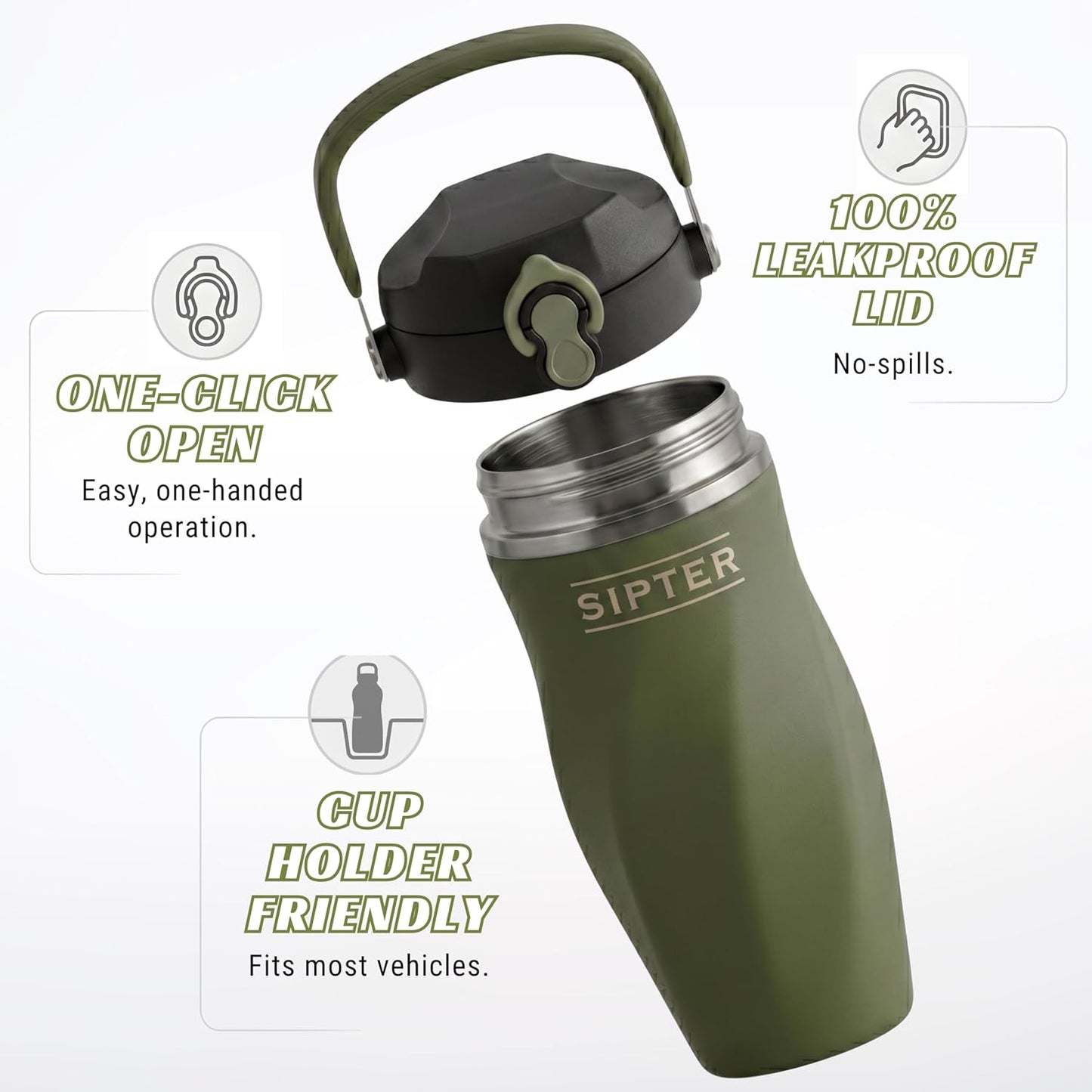 Earth Stone - 24oz Insulated Protein Shaker Bottle - Medical-Grade 316 Stainless Steel - Patent-Pending Clump-Free Design - Odor Proof & Leak-Proof Metal Blender Cup