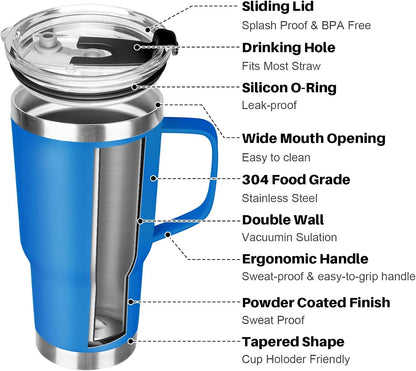 20 oz Tumbler with Handle, Stainless Steel Insulated Tumbler with Lid and Straw, Double Wall Vacuum Coffee Mug Tumbler, Insulated Coffee Thermal Cup for Cold and Hot (Light Purple)
