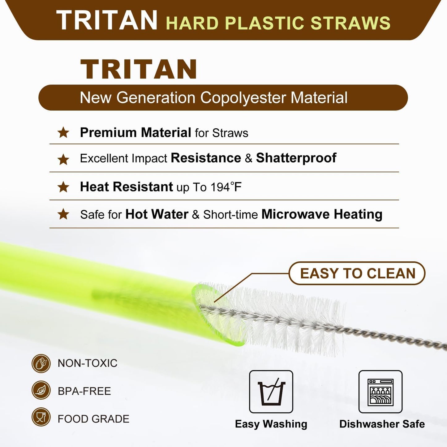 [Angled Tips] 8 Pcs Reusable Jumbo Wide Boba Straws & Smoothie Straws, Multi Colors Reusable Straw, BPA FREE Food-Grade Tritan Plastic Straw for Bubble Tea(Tapioca Boba Pearls) Milkshakes w/ 2 Brushes