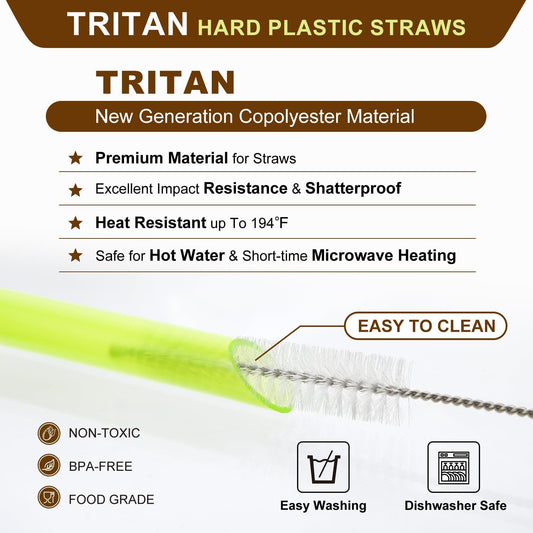 [Angled Tips] 8 Pcs Reusable Jumbo Wide Boba Straws & Smoothie Straws, Multi Colors Reusable Straw, BPA FREE Food-Grade Tritan Plastic Straw for Bubble Tea(Tapioca Boba Pearls) Milkshakes w/ 2 Brushes