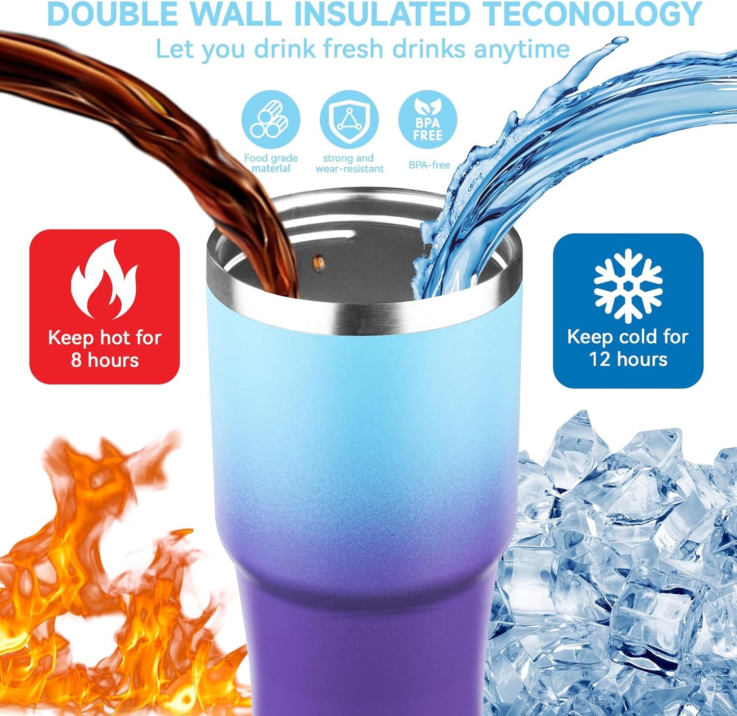 30oz Tumbler with Handle and Flip Straw Lid Double Wall Insulated Travel Coffee Mug Stainless Steel Vacuum Insulated Coffee Tumbler Cup for Hot and Cold Beverages,Leak-proof&BPA-free (30oz,Black)