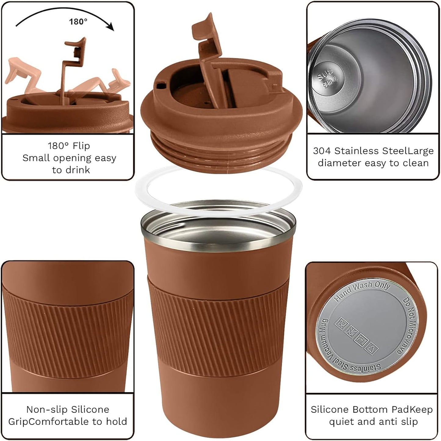 YINBAOGE Insulated Travel Coffee Mug, Spill & Leak Proof, Portable To Go Camping Stainless Steel Coffee Tumbler, Reusable Thermal Coffee Cup with Lid for Hot & Cold Drinks (Black, 12 OZ)