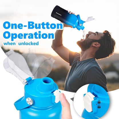 Insulated Water Bottle with Lid & Boot & Stickers, 24 oz Stainless Steel Sweat Free Bottle Keep Cold 24H, BPA-Free Sports Wide Mouth Water Bottle, BlueBlack