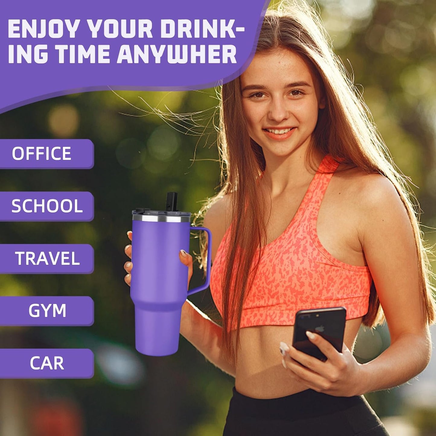 20 oz Tumbler with Handle, Stainless Steel Insulated Tumbler with Lid and Straw, Double Wall Vacuum Coffee Mug Tumbler, Insulated Coffee Thermal Cup for Cold and Hot (Light Purple)