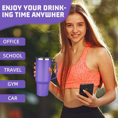 20 oz Tumbler with Handle, Stainless Steel Insulated Tumbler with Lid and Straw, Double Wall Vacuum Coffee Mug Tumbler, Insulated Coffee Thermal Cup for Cold and Hot (Light Purple)
