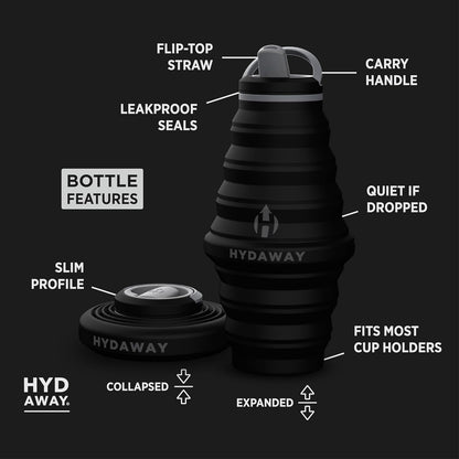 HYDAWAY 25oz Collapsible Travel Water Bottle - BPA-Free, Leakproof, Lightweight, Space-Saving - Perfect for Hiking, Travel, and All-Day Hydration