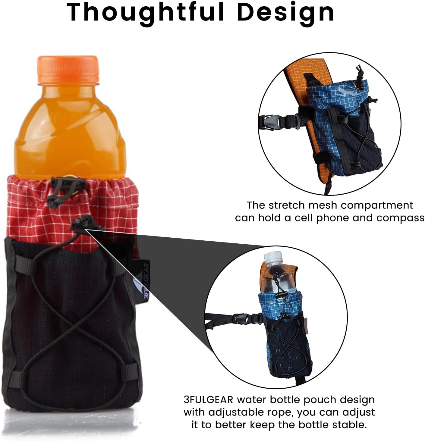 3F UL Gear Water Bottle Sleeve for Backpack Shoulder Straps, Bottle Pouch Accessories, Adjustable Molle Water Bottle Bag for Camping Travel Fishing Outdoor Activities(Grey)