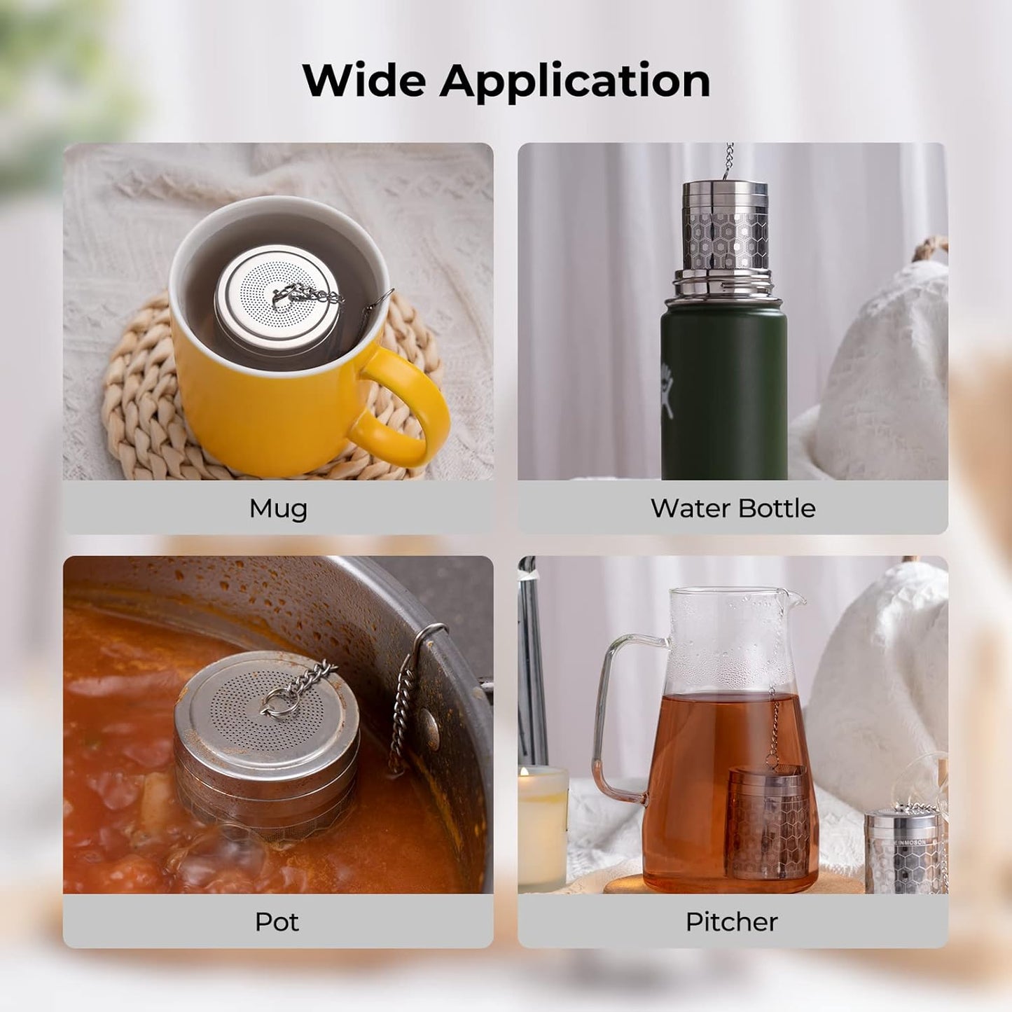 Reinmoson Tea Strainers for Loose Tea, Extra Fine Mesh Tea Infuser, 304 Stainless Steel & Updated Slim Threaded Lid, Loose Leaf Tea Steeper for Black Tea, Rooibos, etc