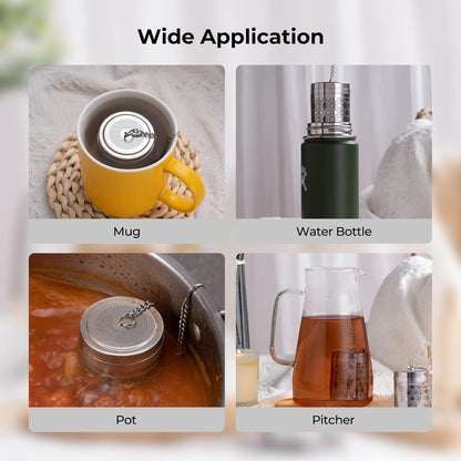 Reinmoson Tea Strainers for Loose Tea, Extra Fine Mesh Tea Infuser, 304 Stainless Steel & Updated Slim Threaded Lid, Loose Leaf Tea Steeper for Black Tea, Rooibos, etc