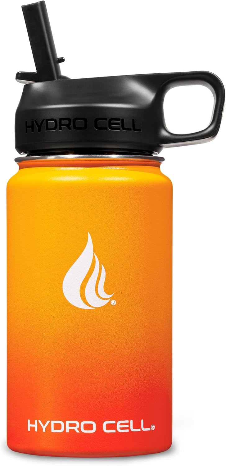 HYDRO CELL Stainless Steel Insulated Water Bottle with Straw - For Cold & Hot Drinks - Metal Vacuum Flask with Screw Cap and Modern Leakproof Sport Thermos for Adults (Neon 18oz)