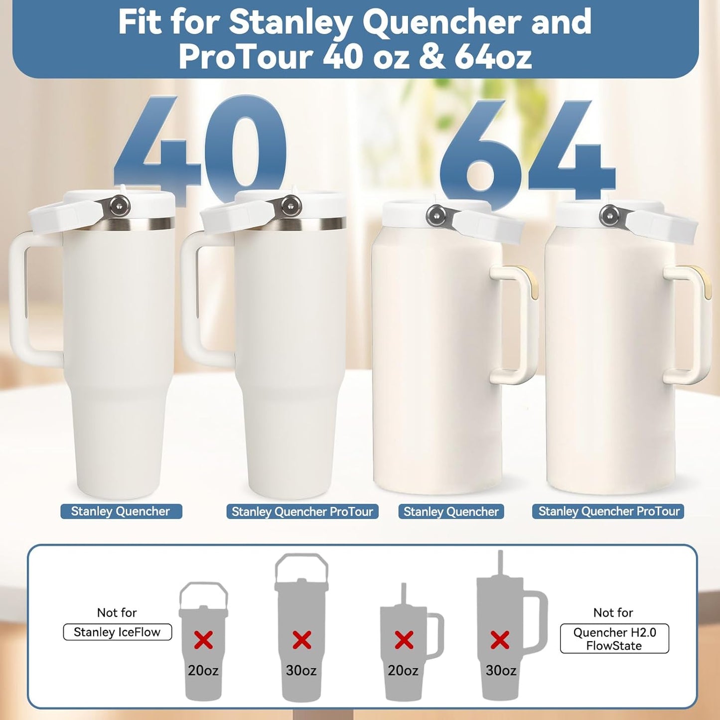 Flip Straw Lid for Stanley 30oz and 20oz, Leak Proof Top Replacement with Handle for 30&20 oz Stanley Quencher and ProTour, Detachable No Spill Lids Reusable Lids Accessories for StanleyCup, Rose