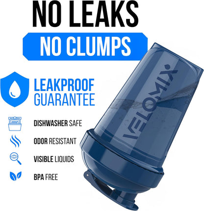 VELOMIX -2 Pack- 20 oz Protein Shaker Bottles for Protein Mixes - 2x Wire Whisk | Leak Proof Shaker Cups for Protein Shakes and Pre Workout | Protein Shaker Bottle Pack (Black/Transparent)
