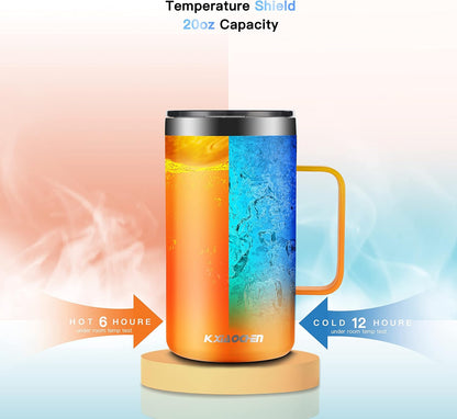 KXIAOCHEN 20oz Insulated Coffee Mug with Lid, Stainless Steel Coffee Cup, Double Wall Vacuum Coffee Tumbler with Handle, Premium Thermal Travel Coffee Mug (Navy Blue)