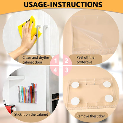 New Upgrade 9.5" Large Acrylic Straw Holder for Cabinet Door-Reusable Tumbler Straw Organizer Storage,Small Kitchen Organizers and Storage Accessories Container,Ultra Sticky Cupboard Door Mounted