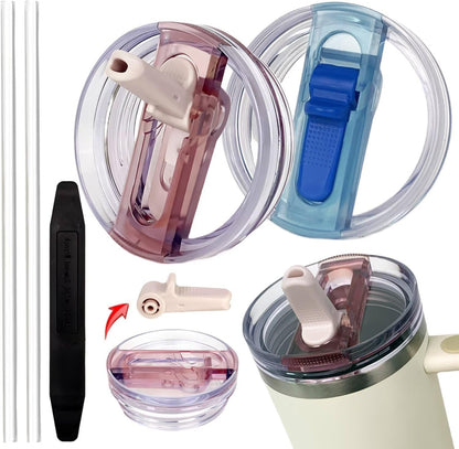 2 Pack 40 oz Tumbler Detachable Flip Straw Lid Replacement Fit for Stanley Quencher ProTour,Leak Proof Lid Compatible with Stanley Cup,No Spill Flip Top Tumbler Cover for Stanley Cup Accessories