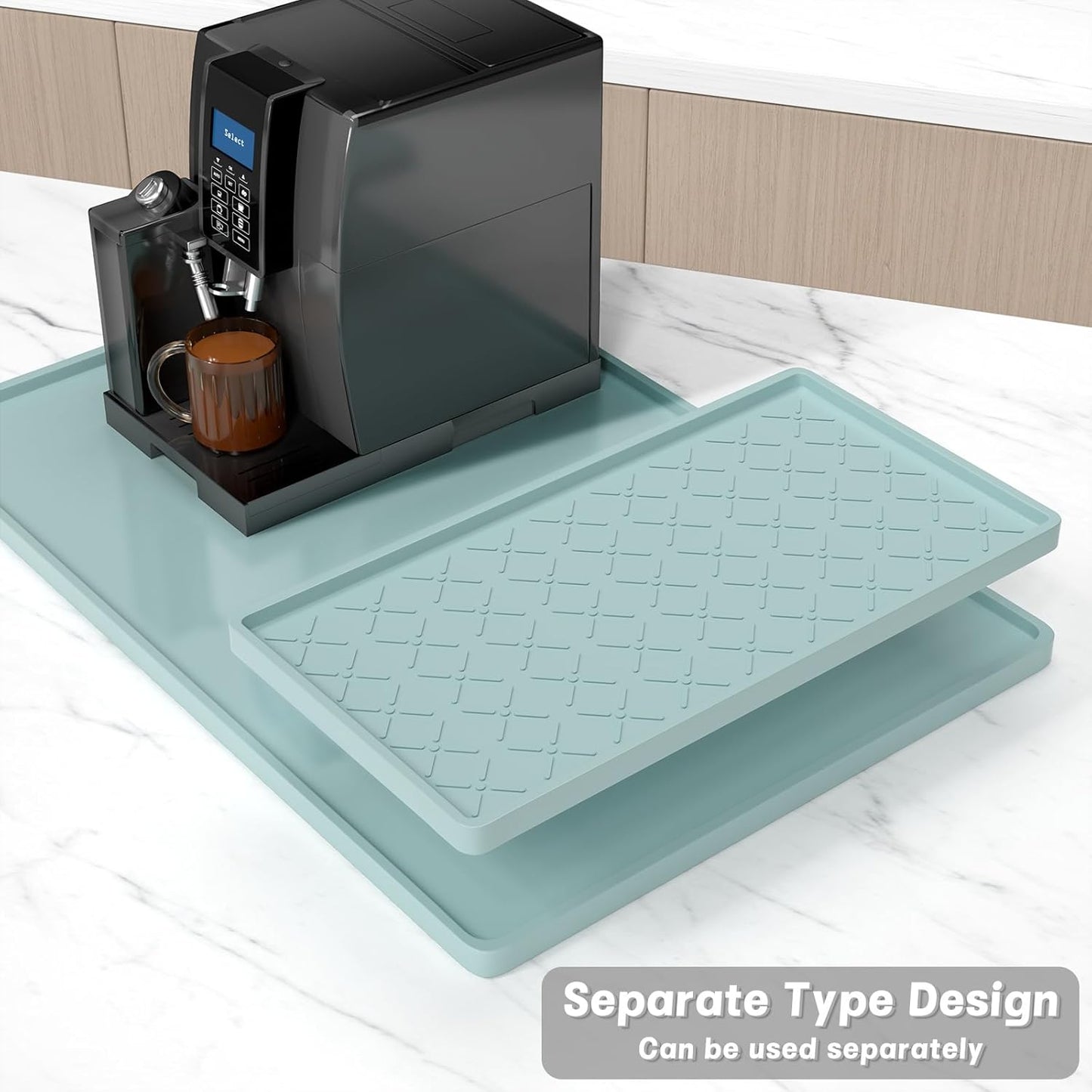 Rnivvi Silicone Coffee Mat, 16" x 24" Waterproof Raised Edge Coffee Bar Mats for Espresso Machine Station Accessories, Heat Resistant Detachable Dish Drying Pad for Kitchen Counter, Dish Rack, Green