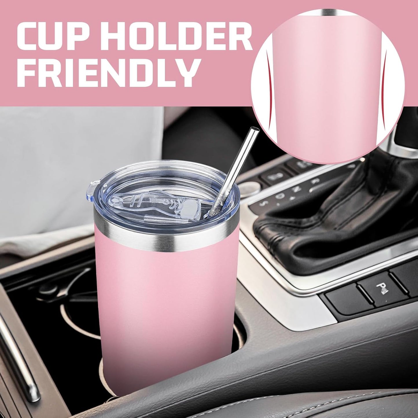 20 oz Tumbler with Lids and Straws, Stainless Steel Insulated Travel Coffee Mug, Double Wall Vacuum Insulated Tumblers, Powder Coated Coffee Tumbler for Cold & Hot Drinks (Light Purple)