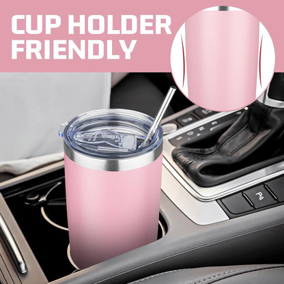 20 oz Tumbler with Lids and Straws, Stainless Steel Insulated Travel Coffee Mug, Double Wall Vacuum Insulated Tumblers, Powder Coated Coffee Tumbler for Cold & Hot Drinks (Light Purple)
