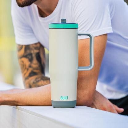 Built 40 oz Cascade Flip Straw Tumbler, Double Wall Insulated Bottle, Gym & Sport Bottles - Stainless Steel & Straw Lid, Leak-Proof, Soft Bumper Base, Portable BPA-Free (Lavender)