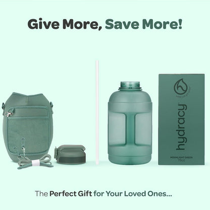 Hydracy Water Bottle with Time Marker -Large BPA Free Water Bottle & No Sweat Sleeve -Leak Proof Gym Bottle with Times to Drink - Ideal for Fitness Sports & Outdoors