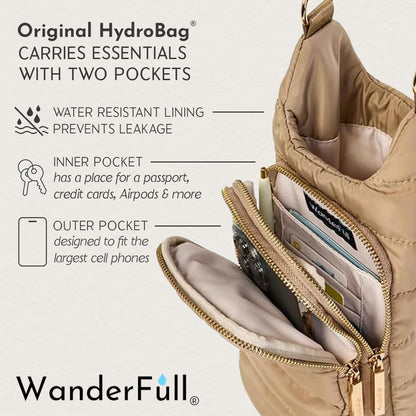 WanderFull Original HydroBag Fits Up to 32 oz Water Bottle Holder with Strap – Hands-Free Crossbody Water Bottle Carrier Bag with Phone Pocket - Colors B