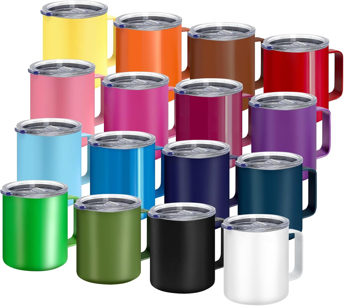YOUKE OLA 16 Pack Stainless Steel Insulated Coffee Mug Bulk with Handle & Lids, 12oz Vacuum Insulated Double Wall Travel Mug for Hot and Cold Drinks Home Office Car, 16 Colors