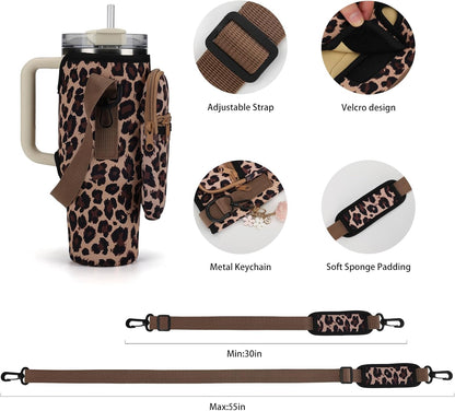 GOEWY Water Bottle Carrier Bag for Stanley 40/30 oz Tumbler with Phone Pocket Neoprene Water Bottle Holder with Shoulder & Handheld Strap Stanley Cup Accessories