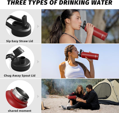 40oz Insulated Water Bottle (Cold for 48 Hrs),BPA Free&Leak Proof,Stainless Steel Water Flask,Water Jug with Straw Spout Lids for Gym,Hiking,Travel,Black Blue