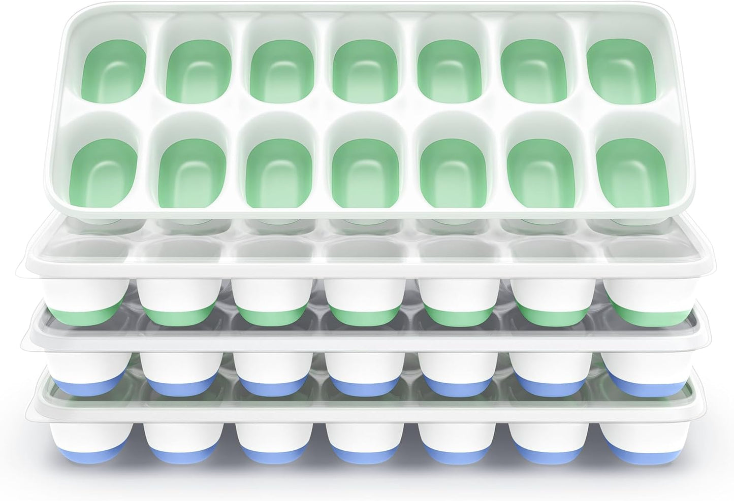 ChefAide 4‑Pack Ice Cube Trays with Lids, 56‑Cube Total Stackable Freezer Ice Trays, Durable Silicone & Plastic Easy‑Release Ice Molds for Cocktails, Coffee & Drinks